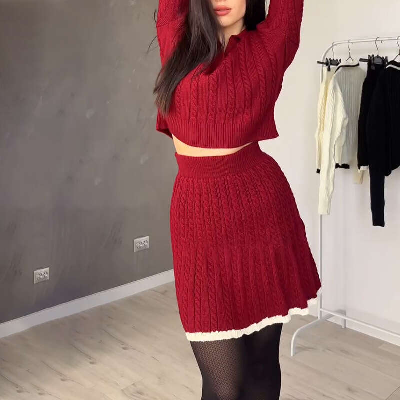 Autumn New Women's Knitted Long Sleeve Short Dress Professional Commuting Fashionable Elegant Set B5