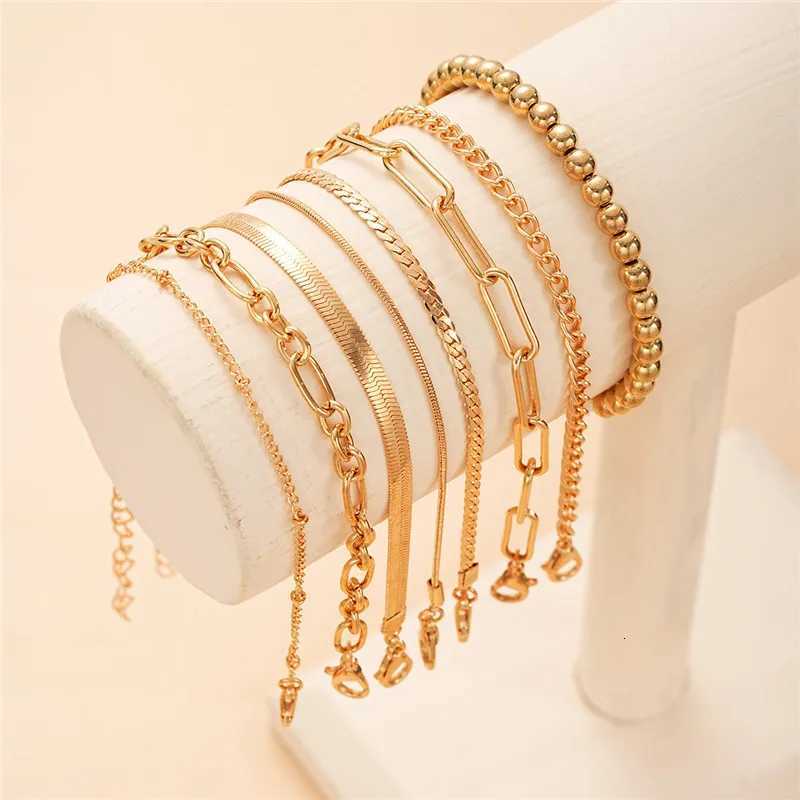 8Pcs Cuban Chain Twisted Rope Chain Bracelet for Men and Women Hip Hop Punk Gold Color Beads Fashion Jewelry Gifts XJ250715