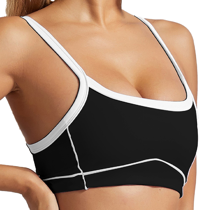 New Style Color-Blocked White-Trimmed Naked-Feel Outdoor Sports Bra, High-Impact Shockproof, Thin-Strapped, Backless Yoga Tank Top