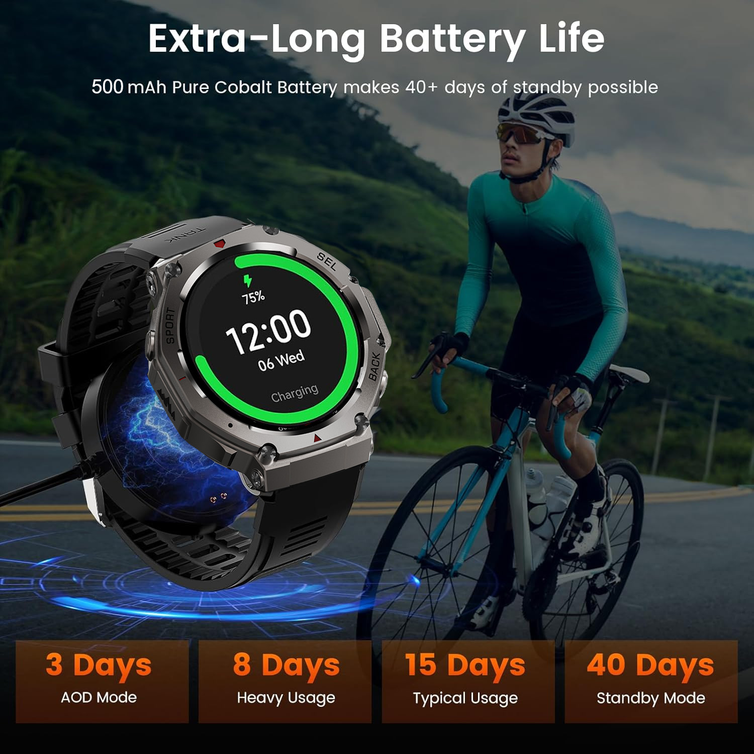 DM58 Men's 1.43inch AMOLED Screen BT Call Positioning System Compass Outdoor Tracker GPS Sports Smart Watch