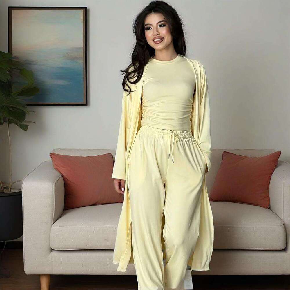 Spring New Women's Round Neck Long Sleeve Wide Leg Pants Elegant Commuter Set B5