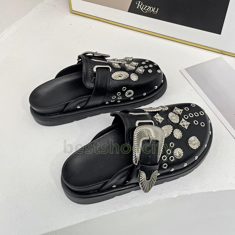 designer slides women sandals rivet slippers summer retro luxury flat womens sliders casual fashion mules shoes durable anti-slip slipper