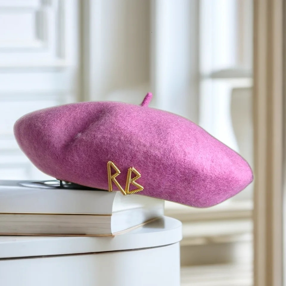 Purple RB Beret Wool English Letter Autumn/Winter Wool Hat Candy Color Womens Hat winter 250714