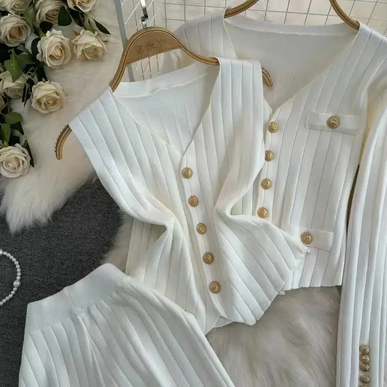 Fashionable Long Sleeve Suit Knit Sweater Loose-Fit Stand Collar Spring Autumn Two-Piece Set China Mainland Origin 250714