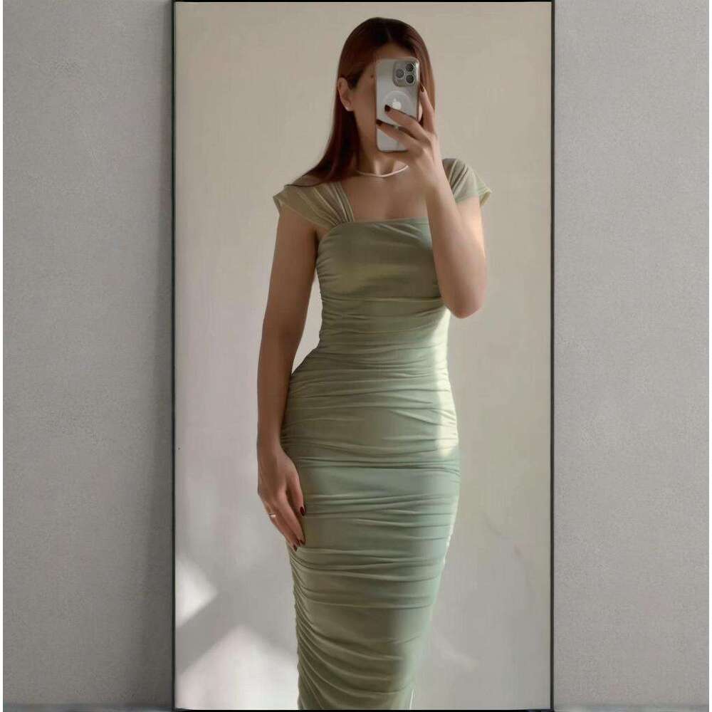 Summer New Women's Slim Waist Sexy Ruched Bodycon Dress B5