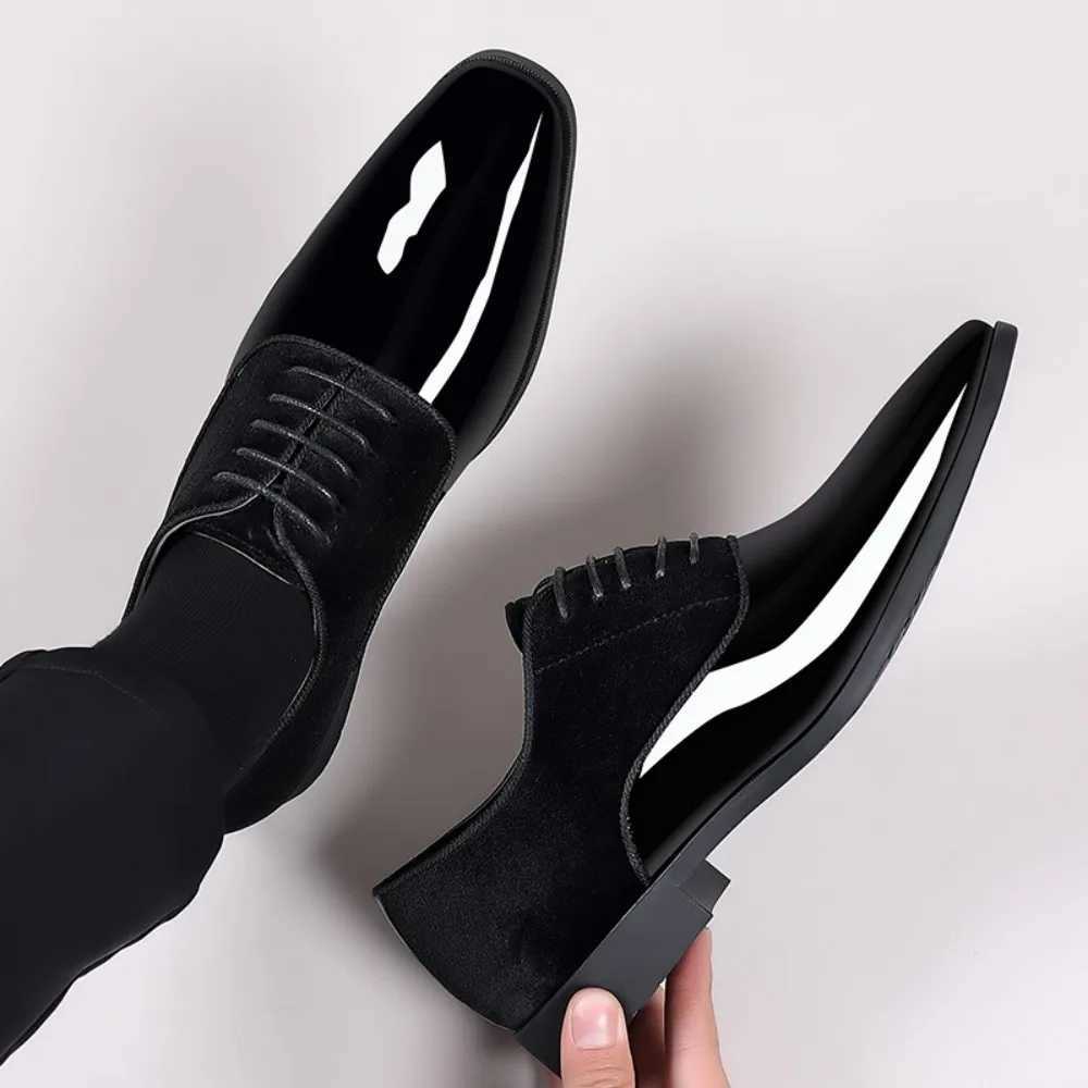 Mens Oxford Shoes Lace Up Formal High Gloss Low Top Square Toe Suit Tuxedo Dress Shoes for Business Casual Shoe for Mens Y250715