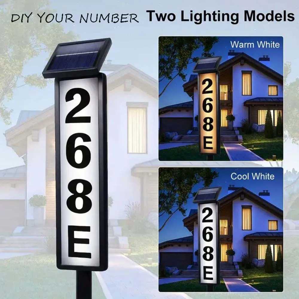 1 pc Solar Light Powered House Number Address Sign With Lighting Pole Mount Smart Light Control Automatically Lights Up From X250715