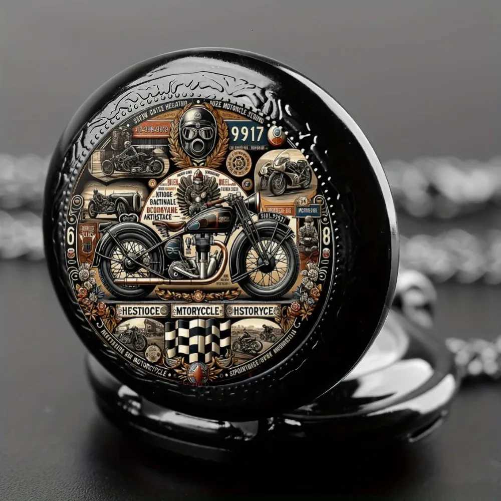 Antique Exquisite Vintage Motorcycle Pattern Design Quartz Pocket Watch - Men Male Kids Fashion Accessory Non-Waterproof Watch Z250714