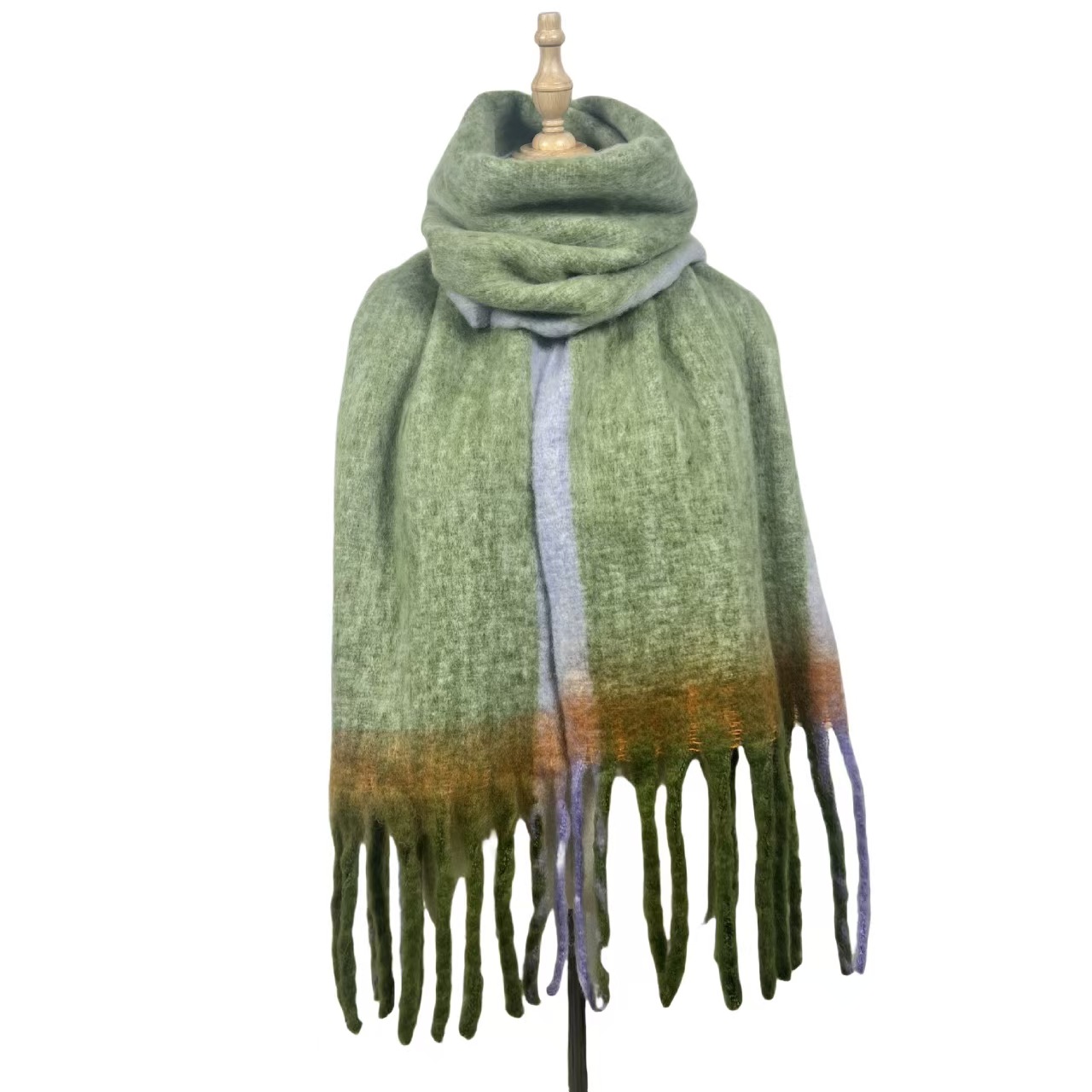 T1219 simple border solid color scarf ladies warm cashmere tassel scarf autumn and winter contrast color neck scarf