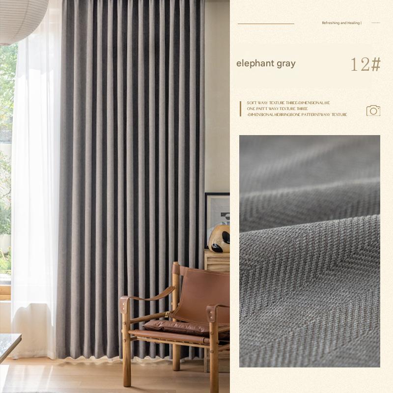 YL-36681 Herringbone Chenille Fabric Thickened Blackout Curtain Fabric New Bedroom Matcha Green Shaoxing Curtain Wholesale