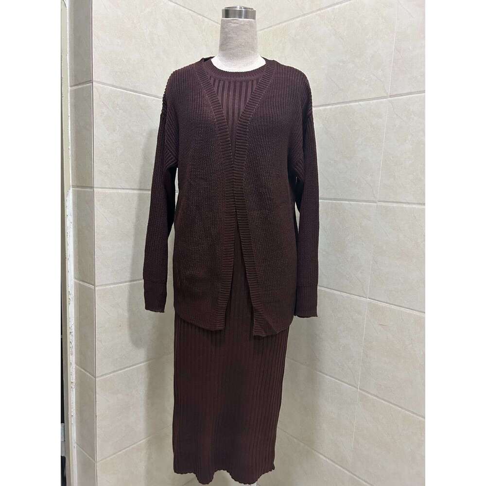 Russian Autumn Winter New Casual Round Neck Lazy Style Cardigan Knitted Suit Dress B5