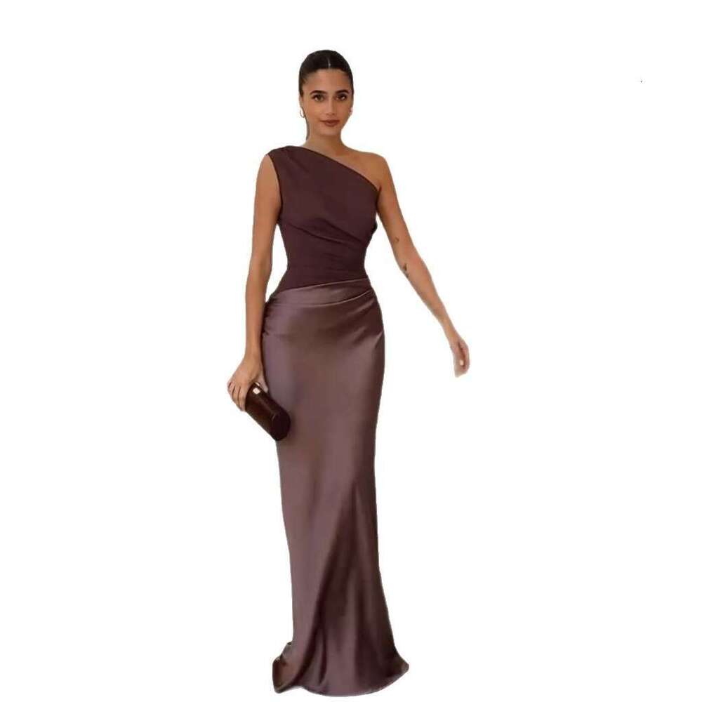 New Women's Round Neck Sleeveless Slim Fit Pure Desire Elegant Fashion Asymmetrical Neckline Dress For Women B5