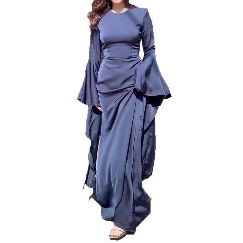 Summer New Round Neck Flared Sleeve Women's Sexy Slim Evening Dress B5