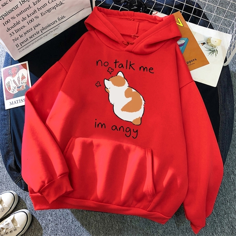 No Talk Me Cute Angry Cat Print Women Hoody Hip Hop Soft Hoodies Casual Fleece Pullovers Oversize Woman Streetwear 250714