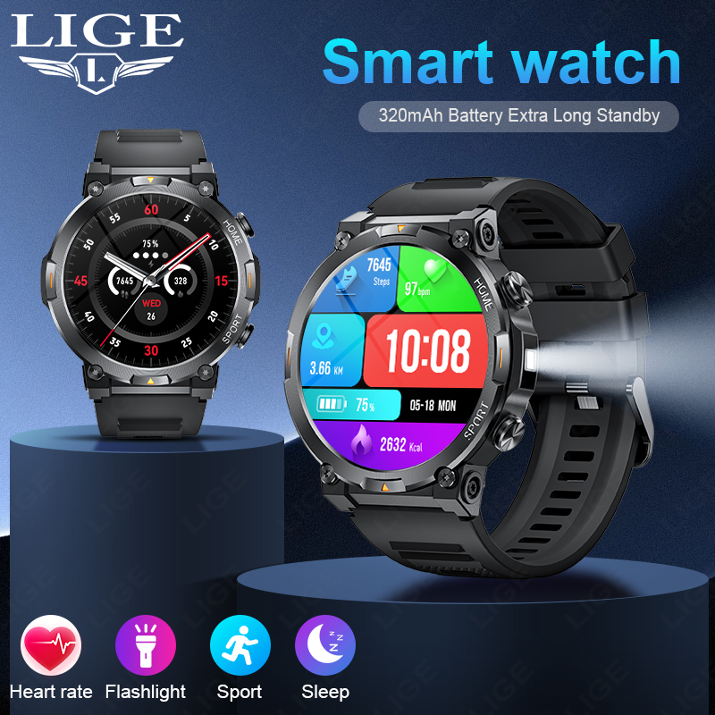 LIGE Men's Smart Watch with 120 Sports Modes, Heart Rate/Sleep Monitoring, IP67 Waterproof, Bluetooth Call and Music Control Heart rate and blood