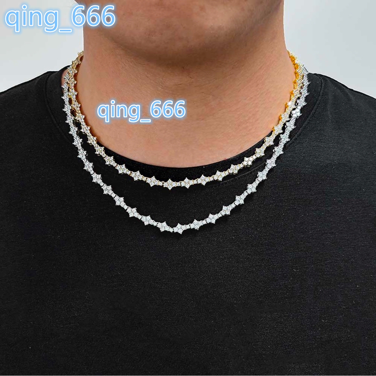 2025 moissanite chain Gold Figaro Chain Metatron Pendant CVD Lab Grown Diamond Mens Jewelry Set with IGI Deposit