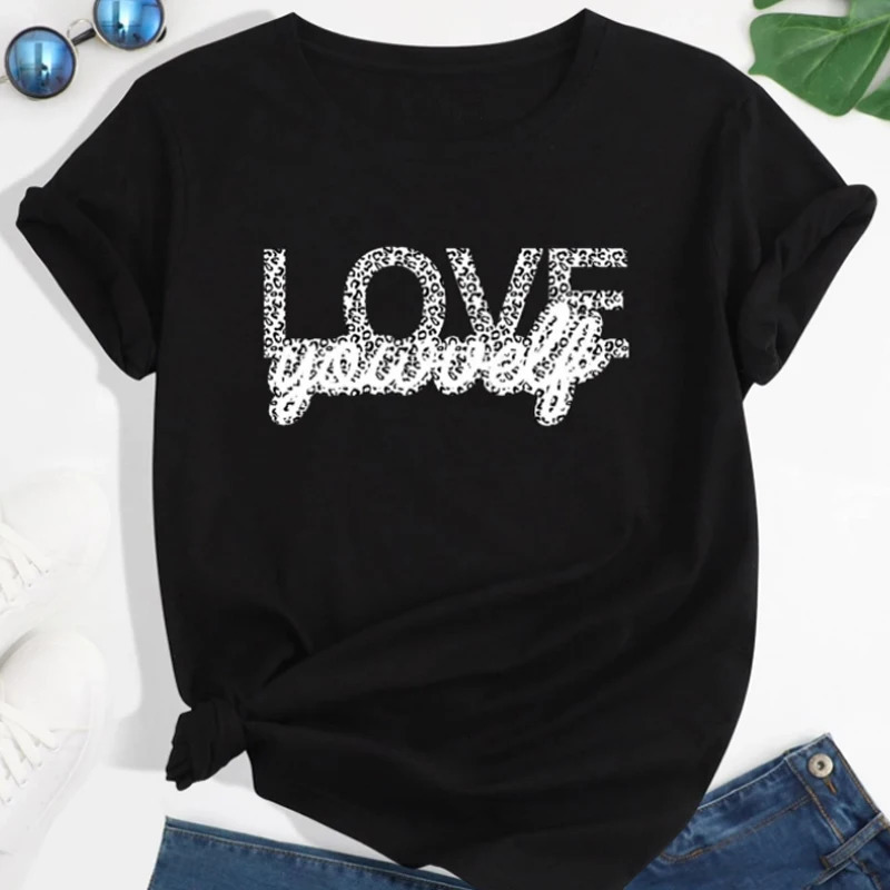 Love Letter Print Women Summer T-shirt Emo Girl O Neck Funny Y2k Style Crop Tops Casual Female Short Sleeve Tee 90s Clothes 250714