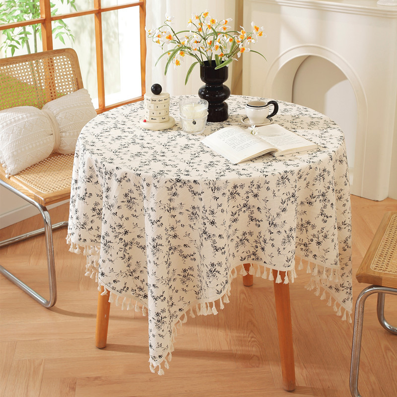 Floral Linen Cotton Tablecloth With Tassel retro nappe de table Table Cover round Dining Table Cover Tea Table Cloth Tafelkleed