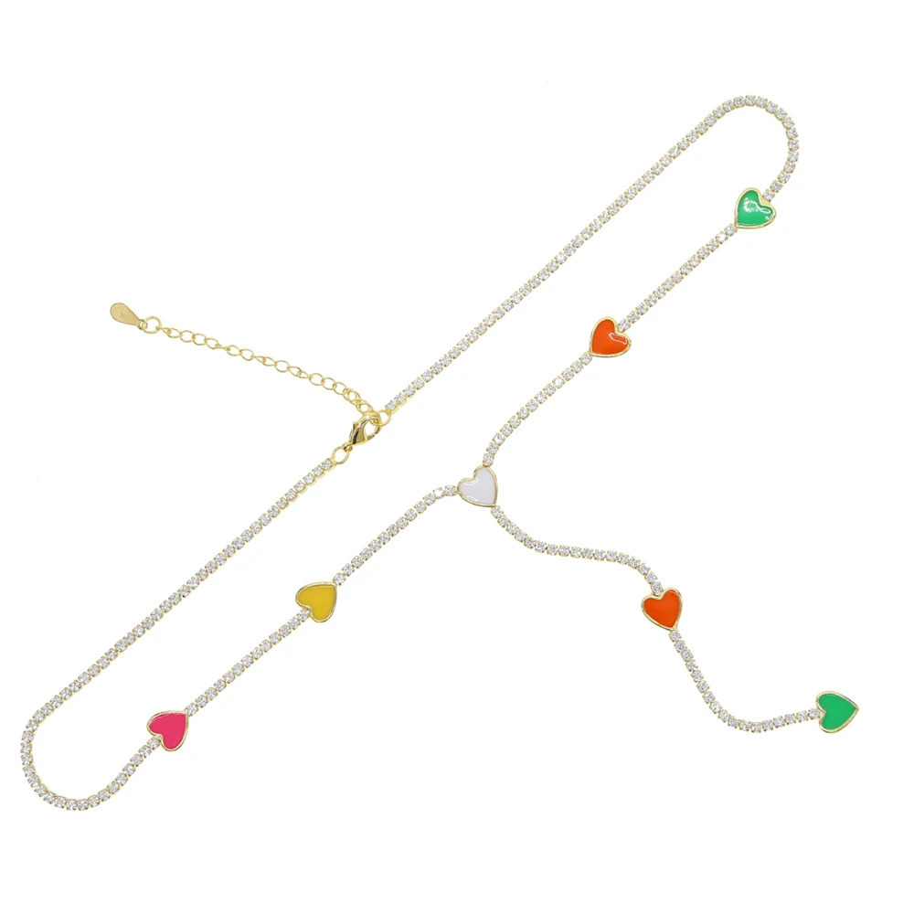 Summer Arrived Candy Enamel Heart Charm Choker Chain Long Y Lariat Necklaces For Sexy Women Girl Party Wedding Jewelry 250711