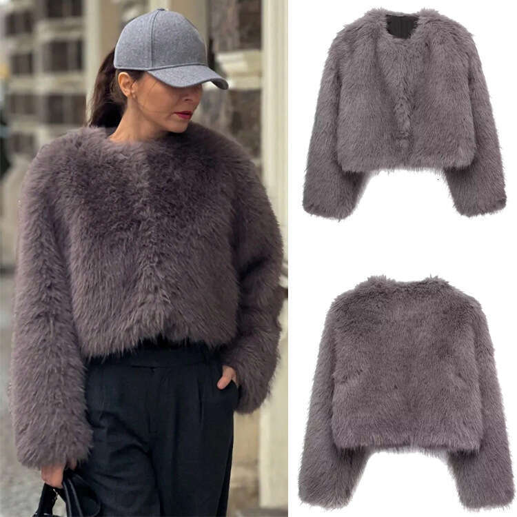 TRAFZA Autumn New Style Faux Fur Effect Short Jacket Coat B5