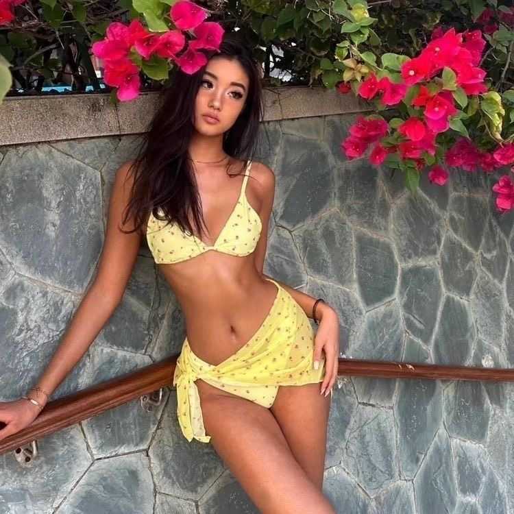 Swimsuit female tough chick one-piece floral bikini set with three pieces that come together