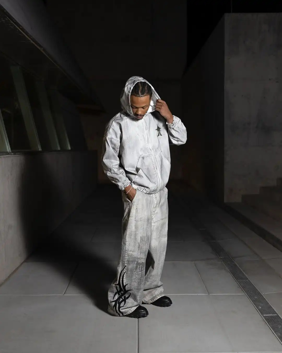 Flame Pattern Splicing Creative Three-dimensional Washing Retro Wide-leg Straight Jeans Mens Street Hip-hop Floor Pants 250714