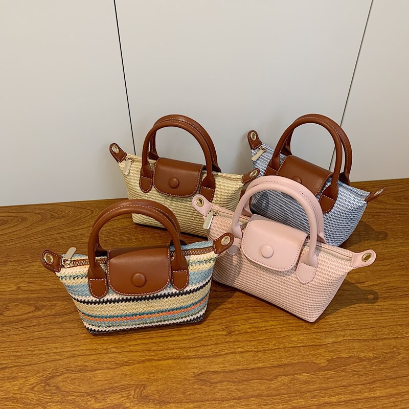 Luxury Brand Designer Bag Summer Rainbow Straw Handbag For Women 2025 New Casual Woven Versatile Beach Shoulder Crossbody Dumpling Bag