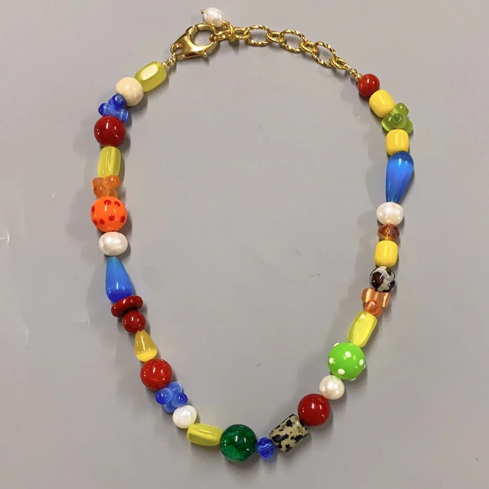 Y2K Fashion Colorful Round Stone Necklace Natural Pearl beaded Necklace For women and men universal vintage jewelry 250711