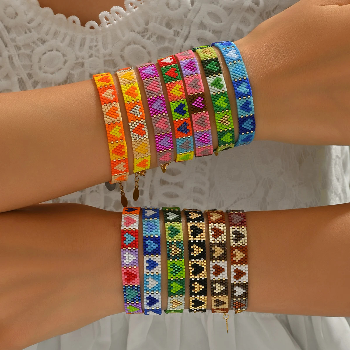 ZHONGVI Creative multi-color heart Stainless steel chain bracelet Miyuki Bracelet For Women Boho Pulseras Fashion Jewelry 250712