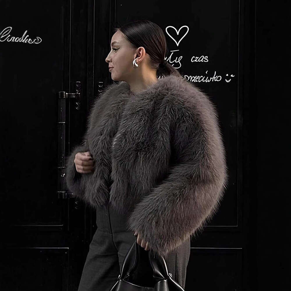 TRAFZA Autumn New Style Faux Fur Effect Short Jacket Coat B5