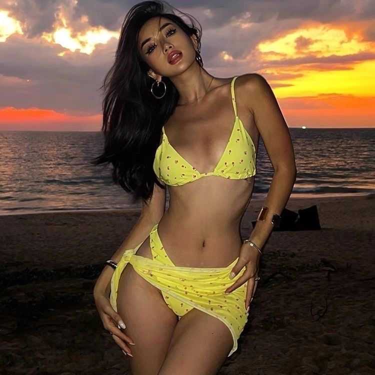 Swimsuit female tough chick one-piece floral bikini set with three pieces that come together