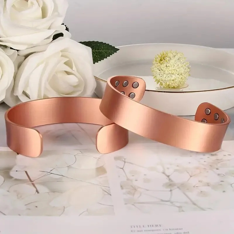 Solid Pure Copper Hypoallergenic Heavyweight Magnetic Cuff Bracelet for Men - Strong 12 Magnets with 3500 Gauss 250712