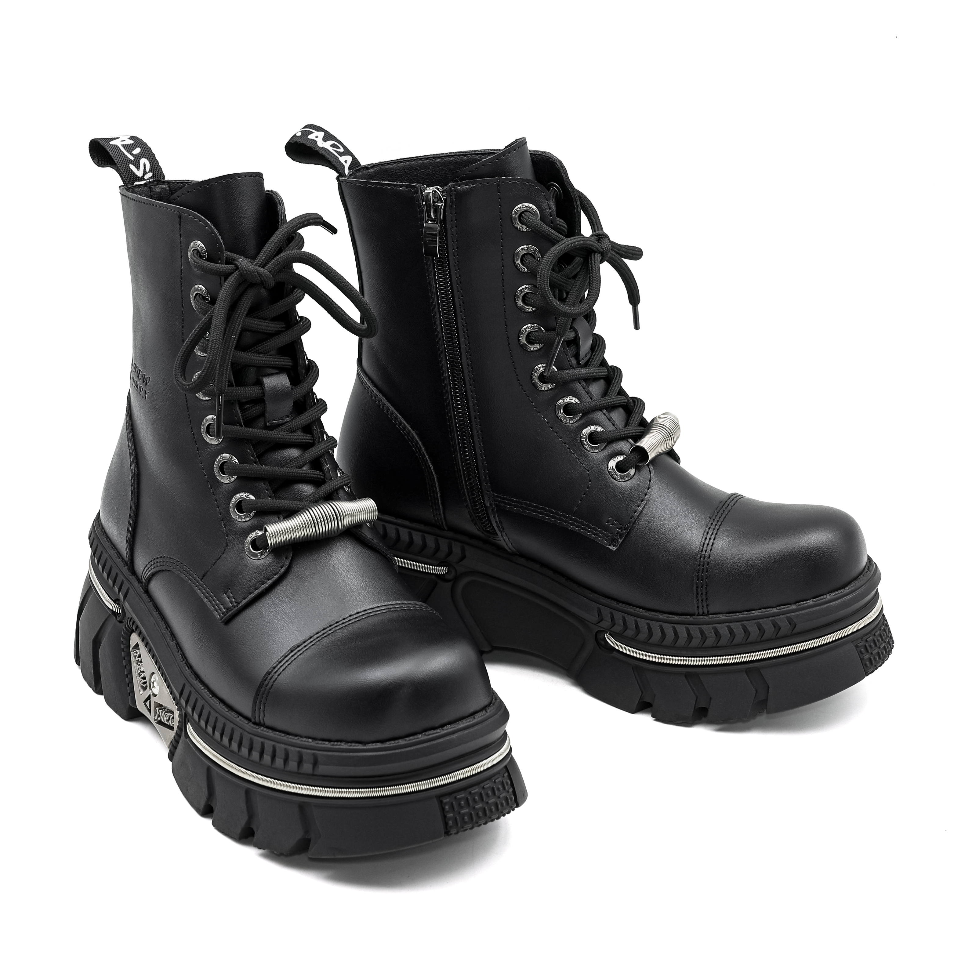 Gothic Punk Style Dark High Heels with Metal Accents - Height-Increasing Boots for Ladies