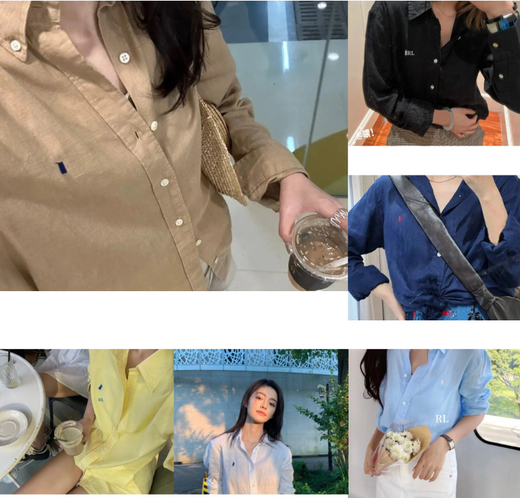 RL Shirts Linen women shirt Pony label blouse Blouse Embroidery couple Long sleeve sun protection leisure sports shirt Polo designer Spring Autumn
