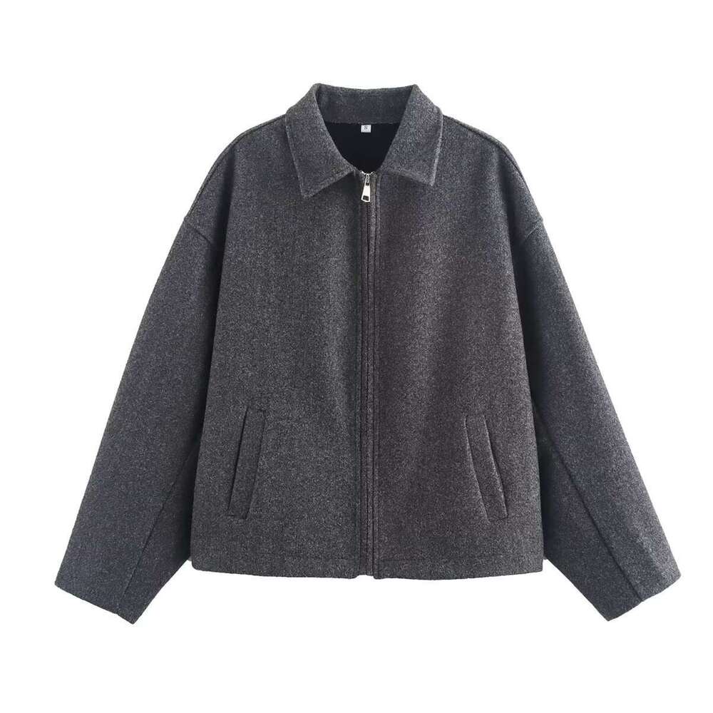 Autumn INS Fashion Three-Color Solid Wide Zipper Wool Coat For Women B5