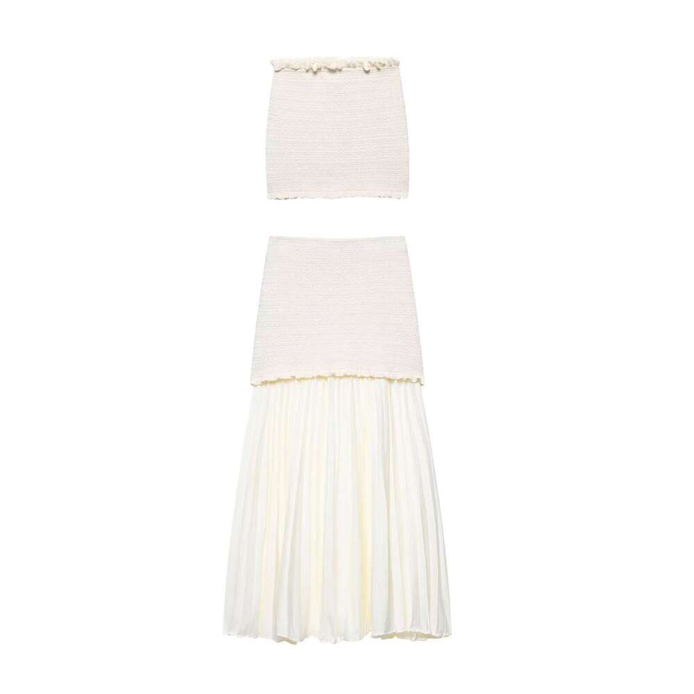 TRAFZA New Style Sexy Versatile Strapless Ruffle Top High Waist Slimming Patchwork Skirt Set B5