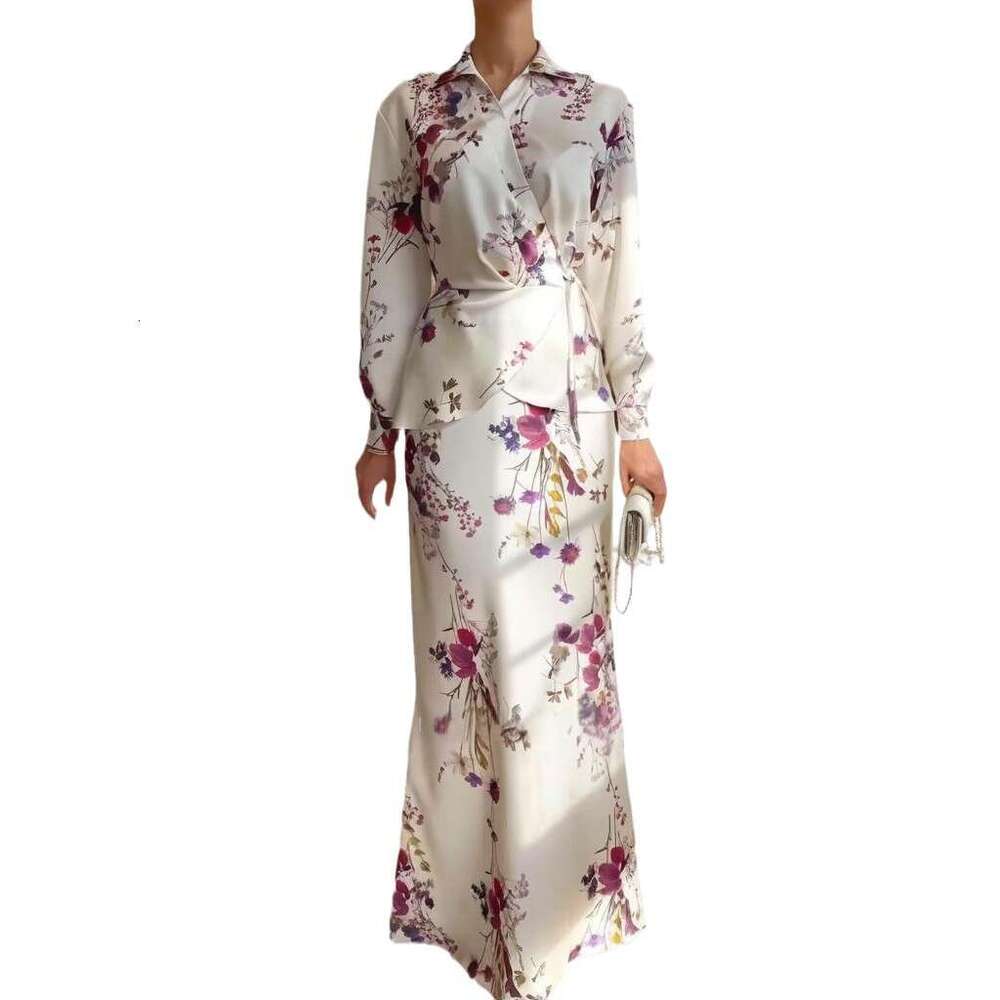 Women's Clothing Spring New Solid Color Long Sleeve Tie Half Skirt Fashion Set B5