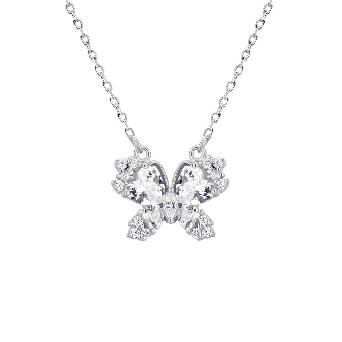 Silver - Toned Rhinestone - Encrusted Butterfly Pendant Necklace Elegant Daily And Special Occasions Gift For Her High - Quality Fashion Jewelry