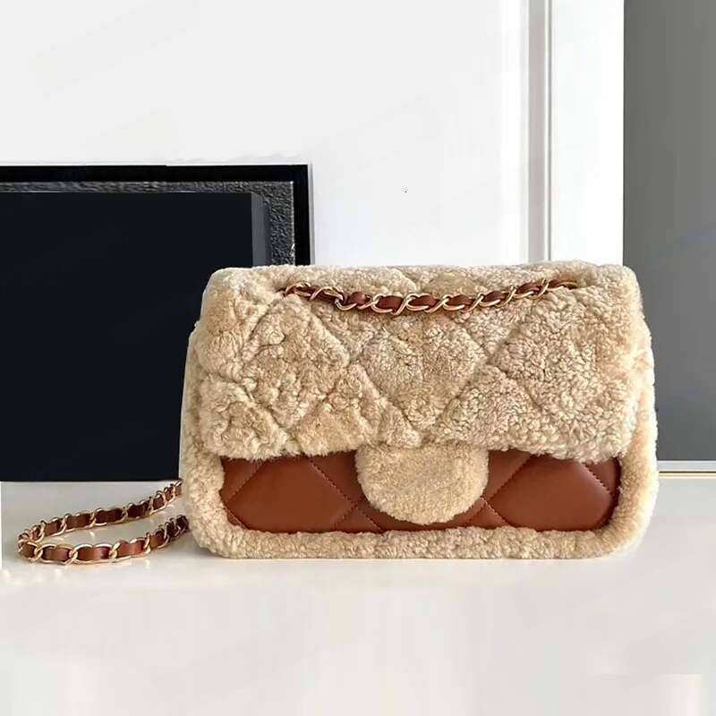 Teddy bear winter bag lamb wool fur inside lambskin fashional chain shoulder cross body bags mini size 18cm and 23.5cm full packaging