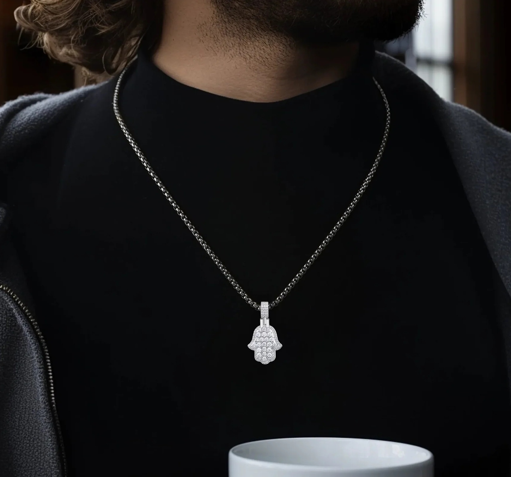 Luxury Jewelry Designer Jewelry Cross-border Palm Pendant Inlaid With AAA Zircon Exquisite Design Hip-hop Necklace Chain High-end European And America