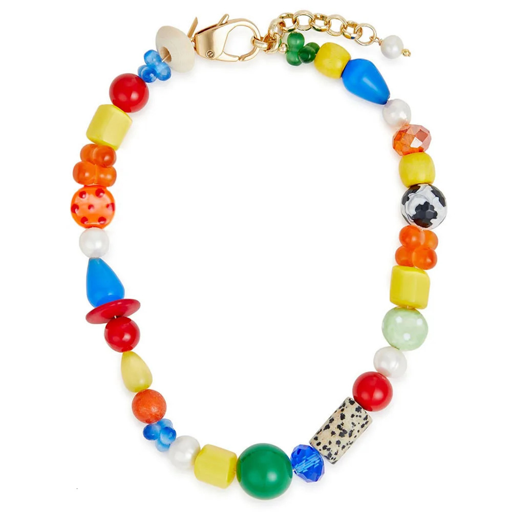 Y2K Fashion Colorful Round Stone Necklace Natural Pearl beaded Necklace For women and men universal vintage jewelry 250711
