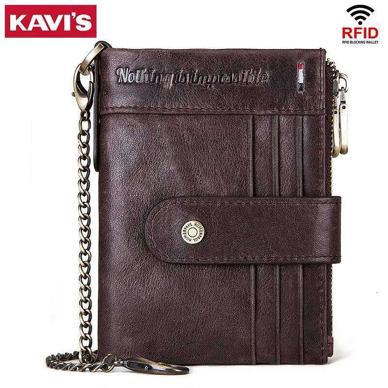 KAVIS Genuine Leather RFID Vintage Wallet With Card Holder For Men Short Hasp Zipper Coin Pocket Business Male Money Bag