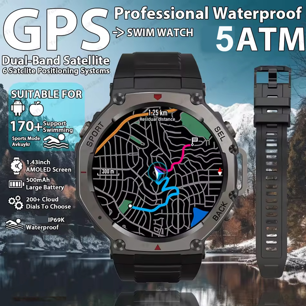 Mens DM58 1.43-inch AMOLED Sports Smartwatch with Bluetooth Calling & GPS Tracking