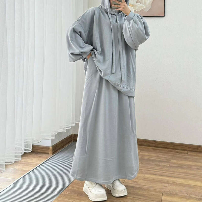 Spring New Women's Long Sleeve Hooded Loose Jacket And Skirt Casual Set B5