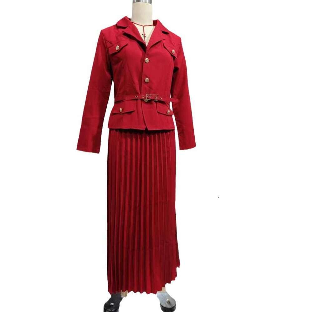 Women's Clothing Autumn New Button Blazer Pleated Skirt Elegant Set For Women B5