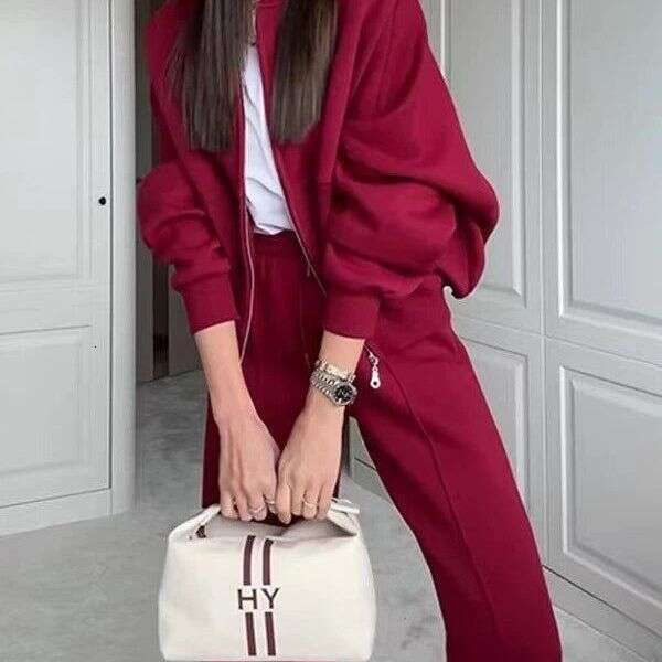 Spring Round Neck Fashion Simple Elegant Sweatshirt Jacket Casual Straight Pants B5