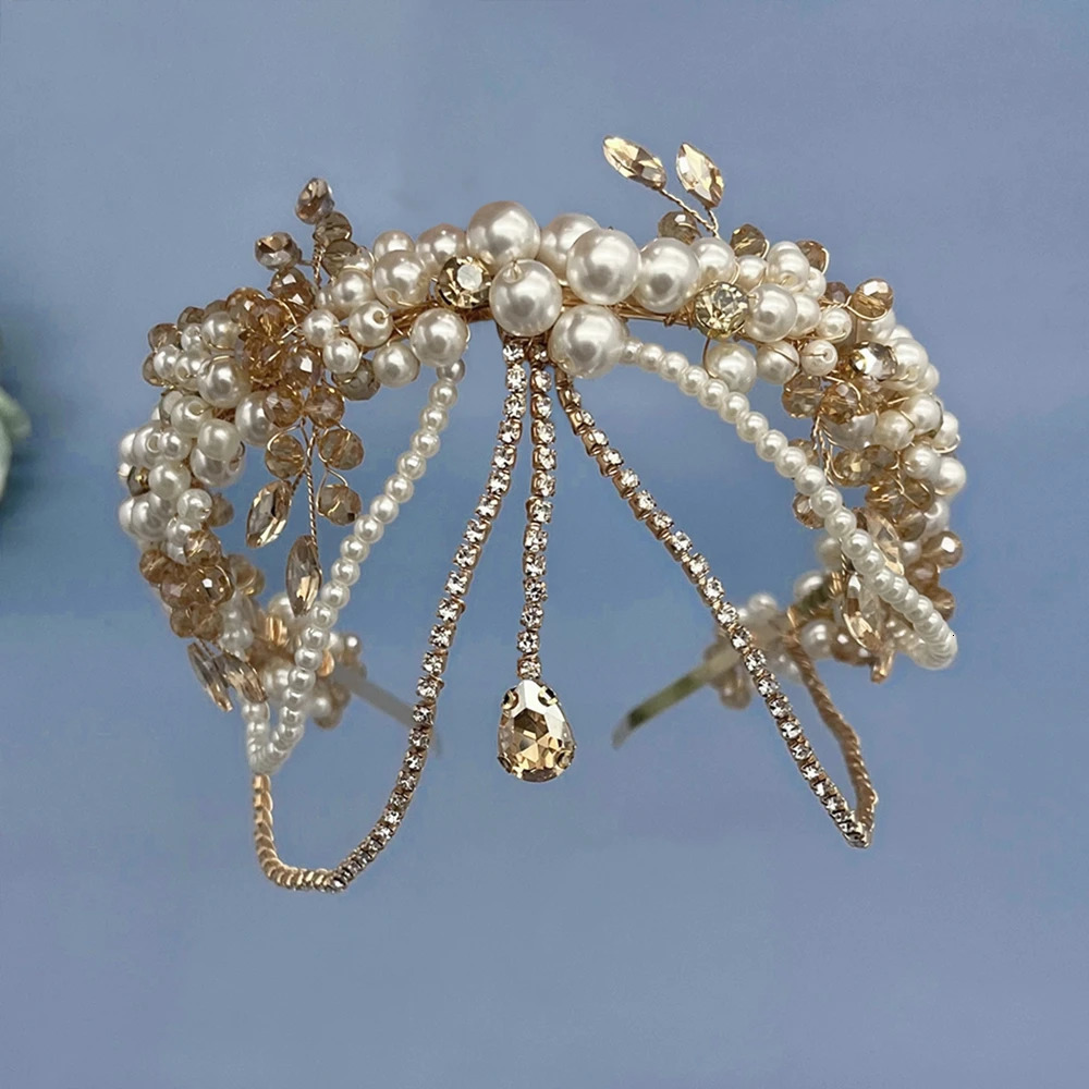 DZ266 Champagne Crystal Bridal Headband Green Blue Wedding Hair Accessories Jewelry for Women Bride Tiara Pearl Party Headpiece 250711