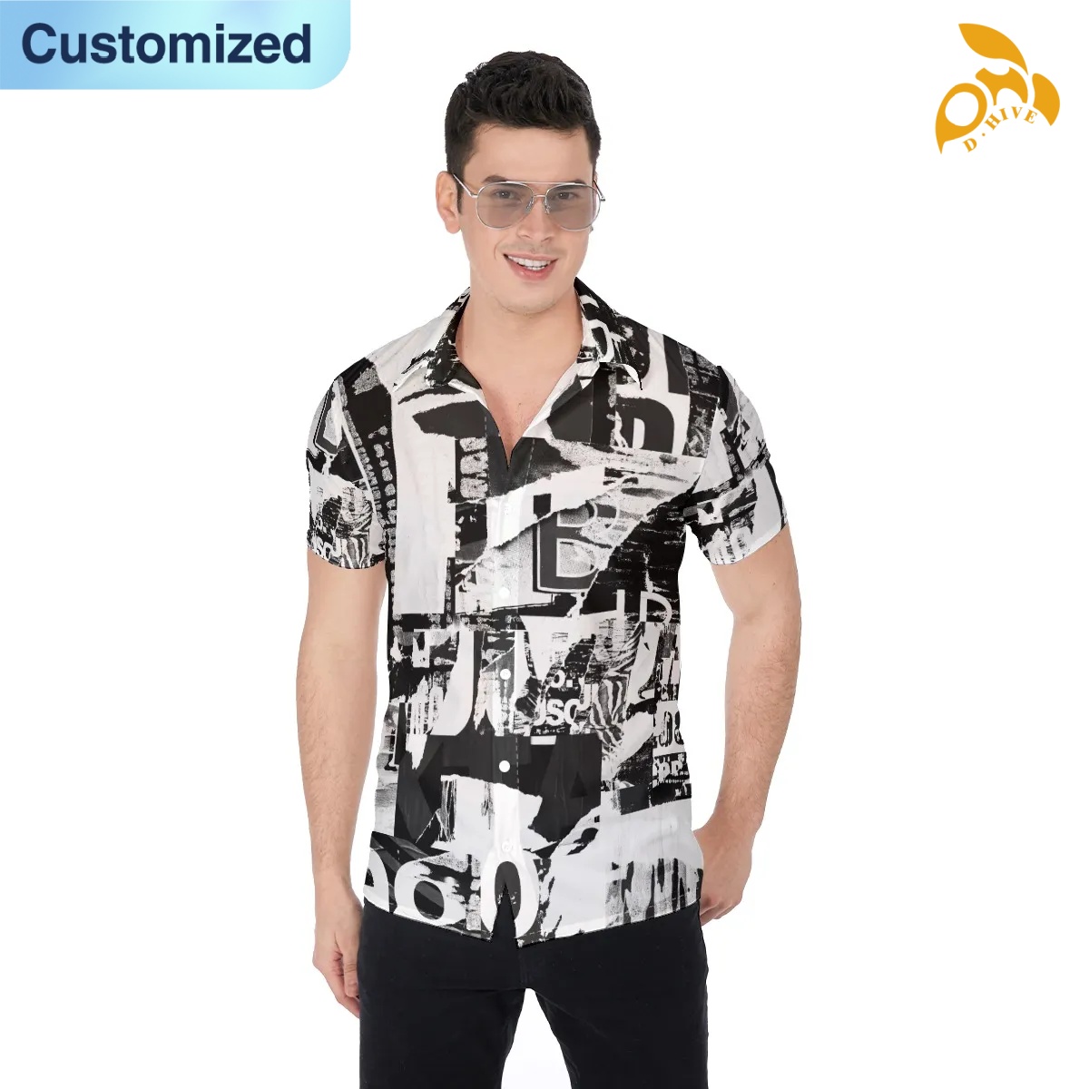 free shipping designer of customized super fashionable full-body printed men's shirt with exquisite patterns from US