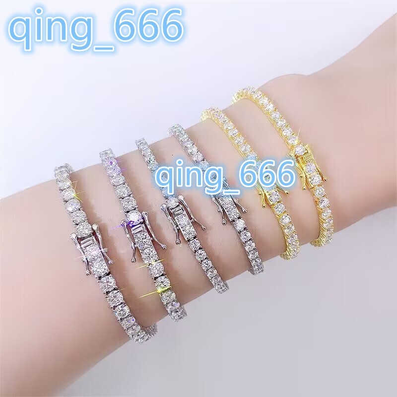 Luxury Men Women Hip Hop Iced Out Fine Jewelry 2MM 3MM 4MM 5MM Lab Diamond S925 Silver Vvs Moissanite Tennis Chain Bracelet