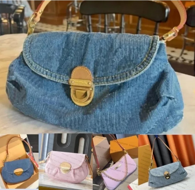 Designer SUNSET bag vintage denim bag women cross body Luxury handbags Hobo Shoulder Bags Blue Denim flower messenger purses